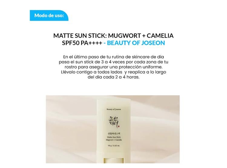 MATTE SUN STICK MUGWOT CAMELIA SPF 50 18 GRAMOS BEAUTY OF JOSEON - 2