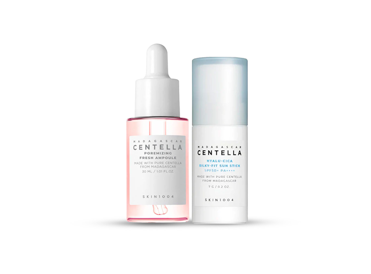 DÚO POREMIZING AMPOULE 30ML + HYALU-CICA SUN SERUM MINI SKIN1004 - 1