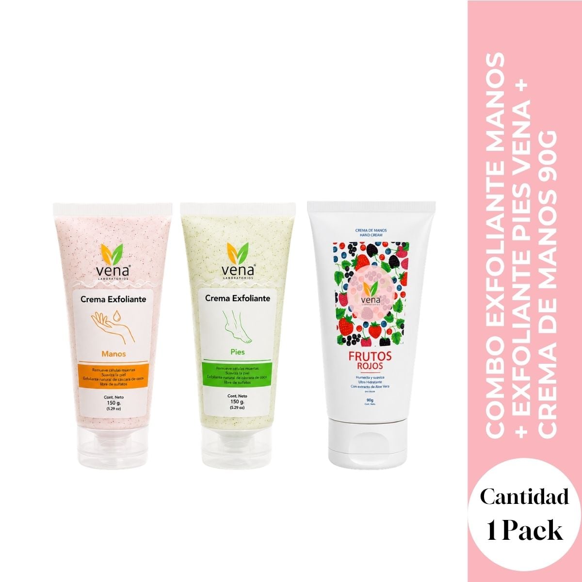 COMBO EXFOLIANTE MANOS + EXFOLIANTE PIES VENA + CREMA DE MANOS 90G - KIT CUIDADO TOTAL - 1