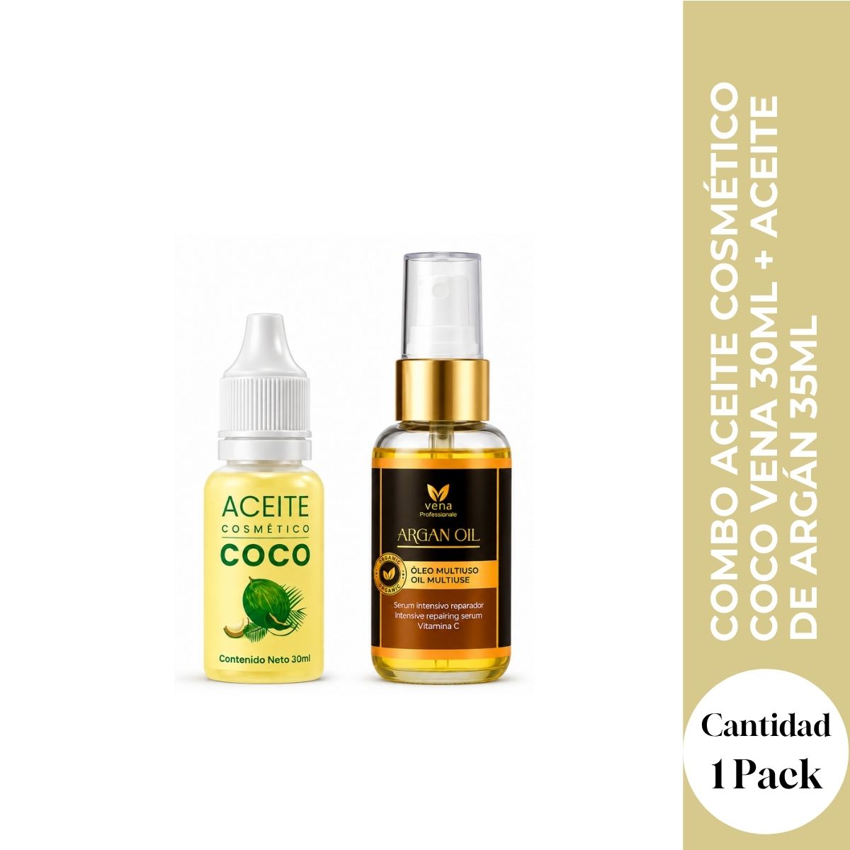 COMBO ACEITE COSMETICO COCO VENA 30ML + ACEITE DE ARGAN 35ML - NUTRICION TOTAL - 1
