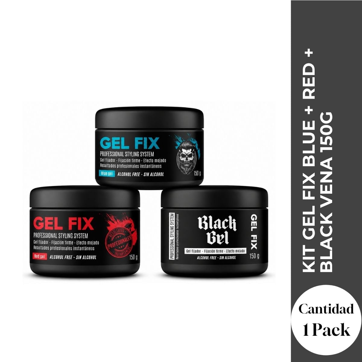 KIT GEL FIX BLUE + RED + BLACK VENA 150G - TRIO DE FIJACION FUERTE CON FRAGANCIAS - 1