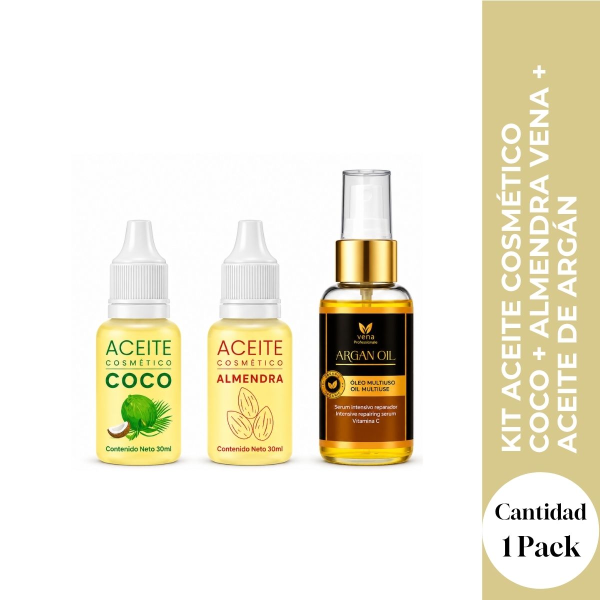 KIT ACEITE COSMETICO COCO + ALMENDRA VENA + ACEITE DE ARGAN - NUTRICION CAPILAR - 1