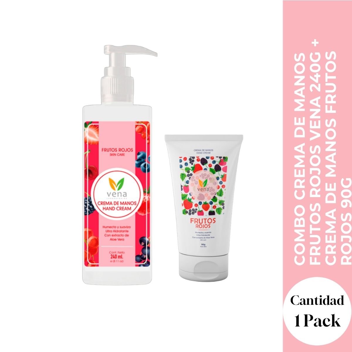 COMBO CREMA DE MANOS FRUTOS ROJOS VENA 240G + CREMA DE MANOS FRUTOS ROJOS 90G - HIDRATACION DOBLE PARA TUS MANOS - 1