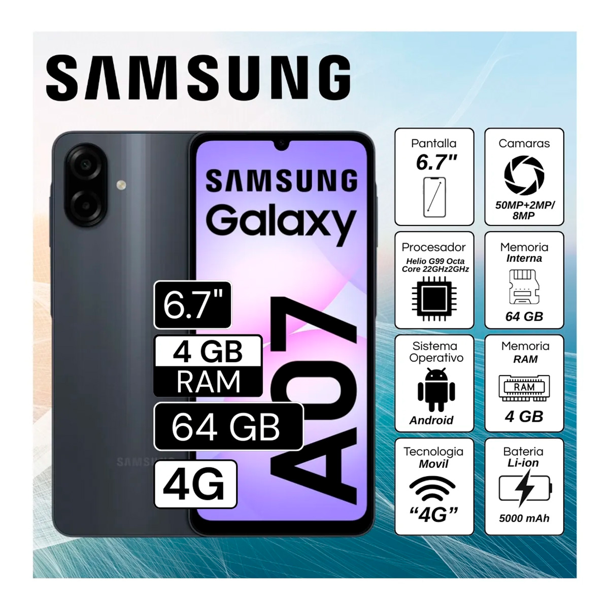CELULAR GALAXY A07 4GB RAM 64GB NEGRO - 1
