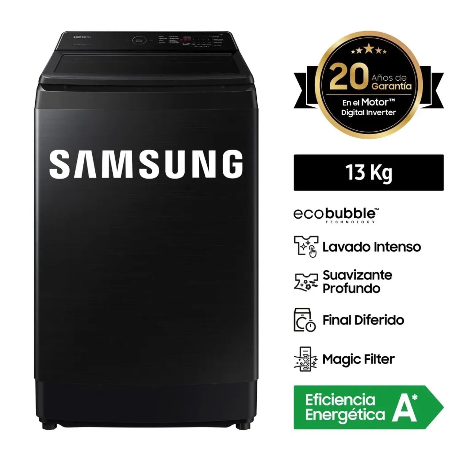 LAVADORA SAMSUNG  ECOBUBBLE 13KG WA13CG5441BVPE NEGRO - 1