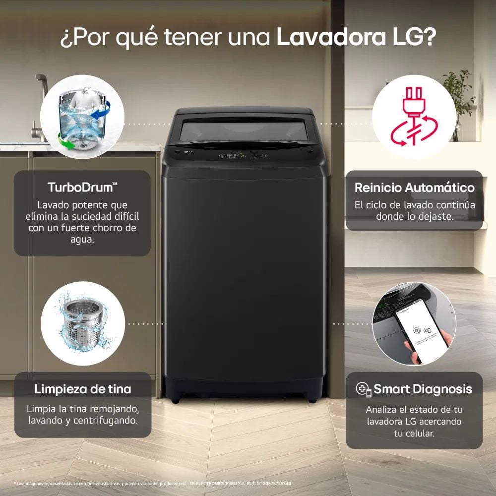 LAVADORA LG CARGA SUPERIOR 13KG WT13OBVTB NEGRO - 5