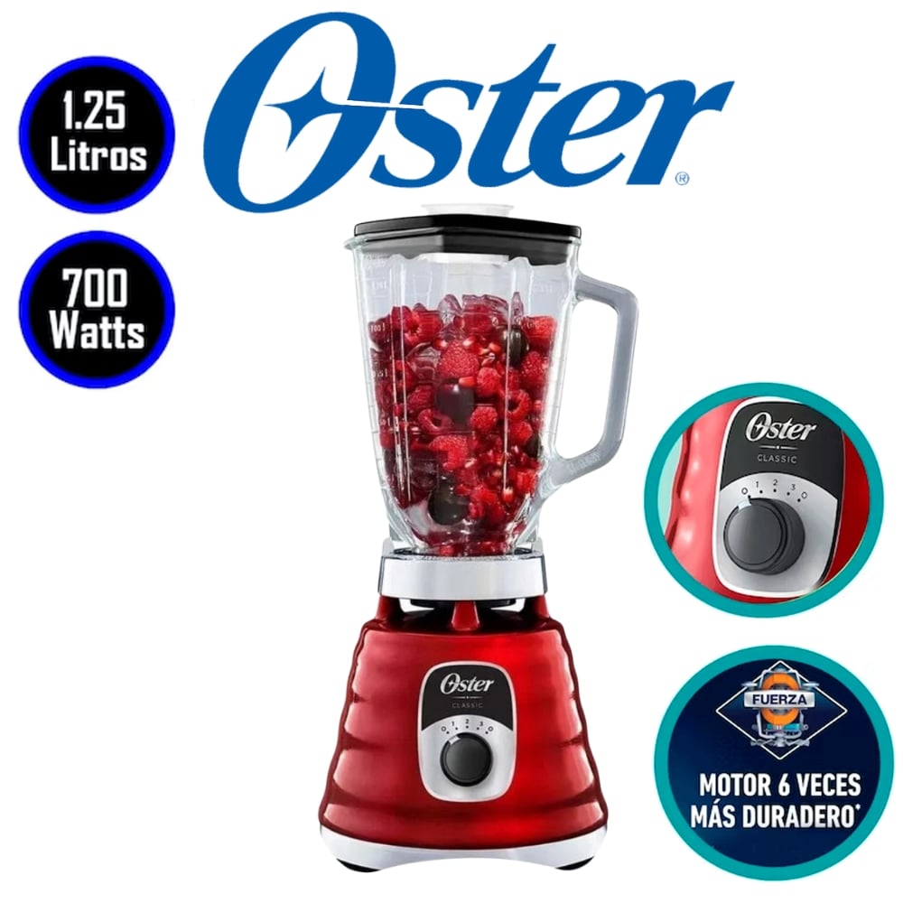 LICUADORA CLÁSICA OSTER 1.25LT 3 VELOCIDADES COLOR ROJO MOD BLST4126R - 1