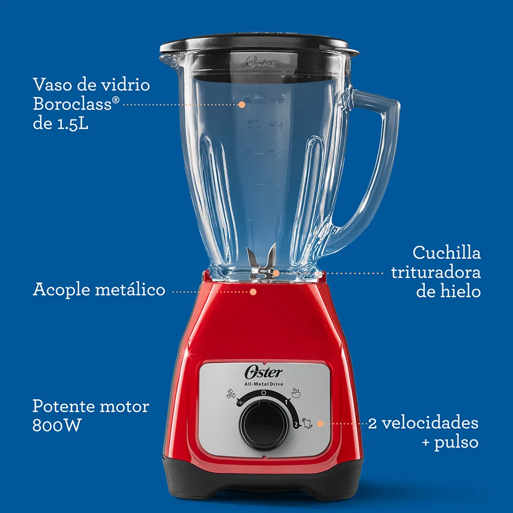 LICUADORA OSTER 1.5L DE 550W BLSTKAGRRD – ROJO - 8