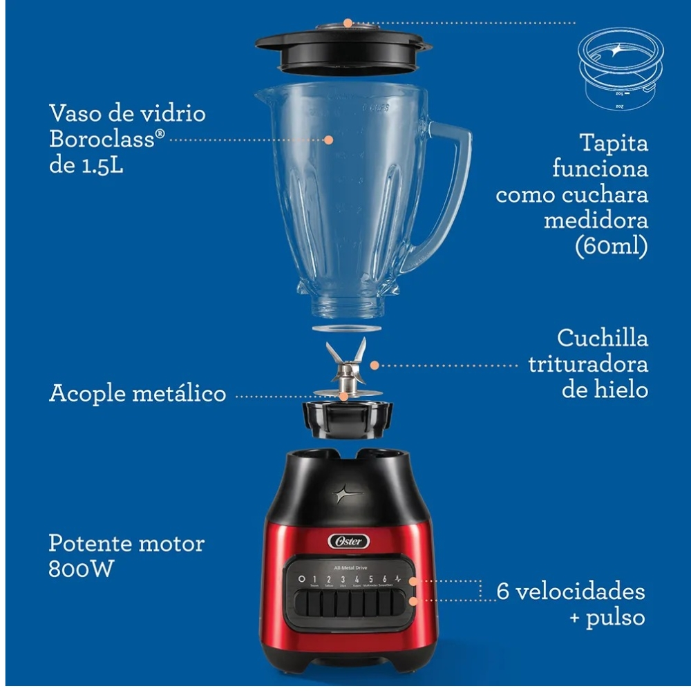 LICUADORA OSTER 6 VELOCIDADES COLOR ROJO MOD BLSTPEG-CPB - 3