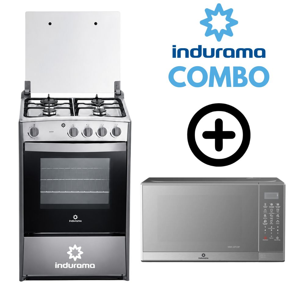 COMBO COCINA INDURAMA CORUÑA 4 HORNILLAS CROMA + HORNO MICROONDAS INDURAMA 20L MWI-20TCRP CROMA - 1