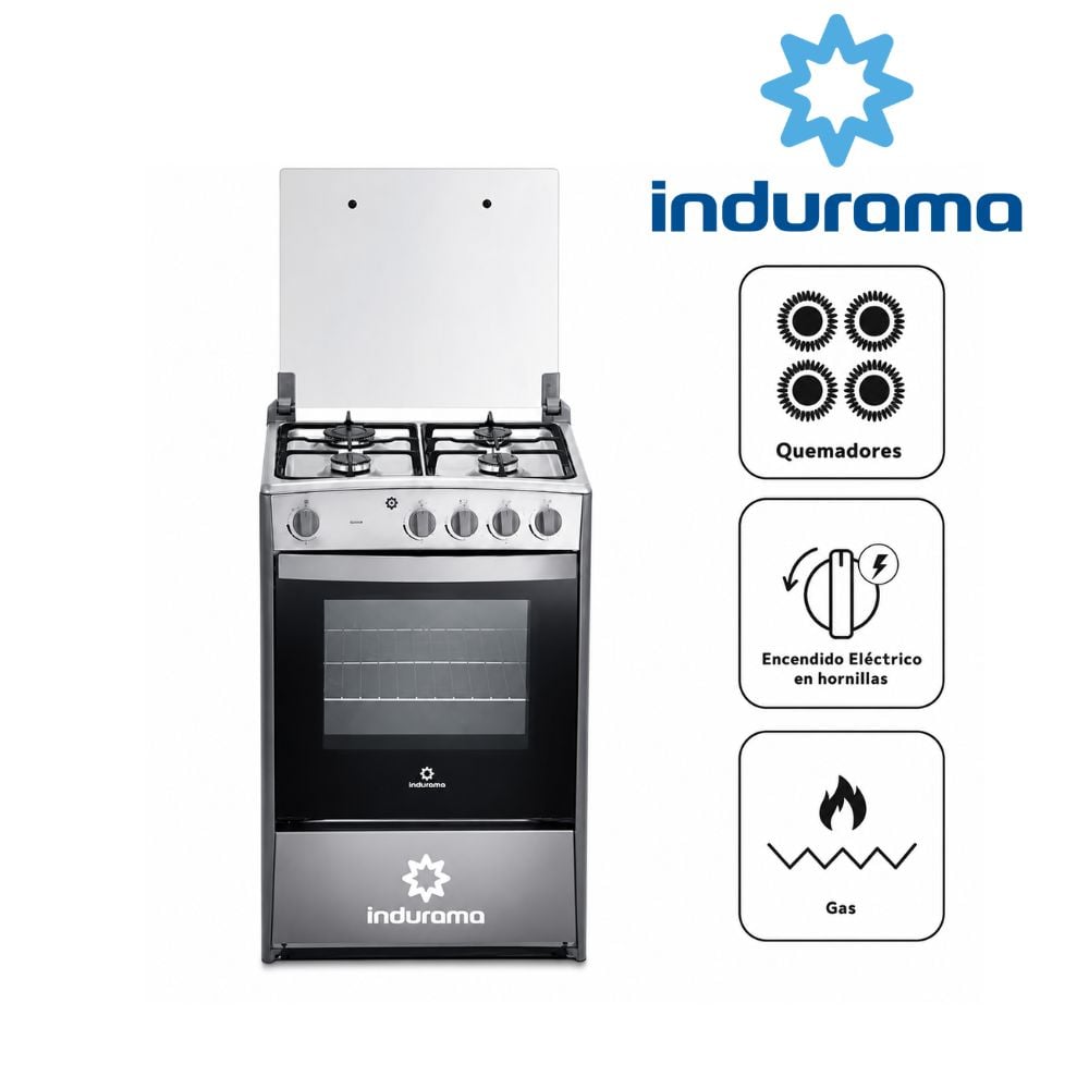 COCINA INDURAMA CORUÑA 4 HORNILLAS CROMA - 1