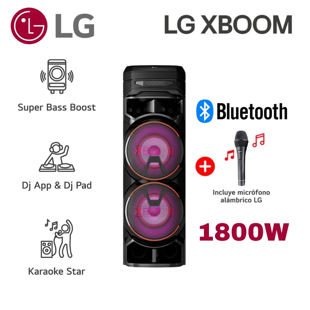 TORRE DE SONIDO LG XBOOM RNC9 BLUETOOTH KARAOKE CON ILUMINACIÓN LED + MICROFONO - 1