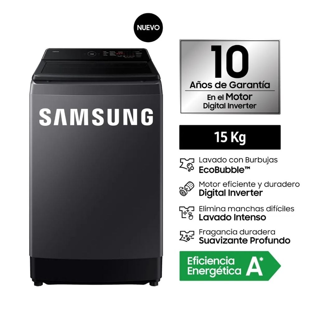 LAVADORA SAMSUNG ECOBUBBLE 15KG GRIS GRAFITO WA40F15E4CPE - 1