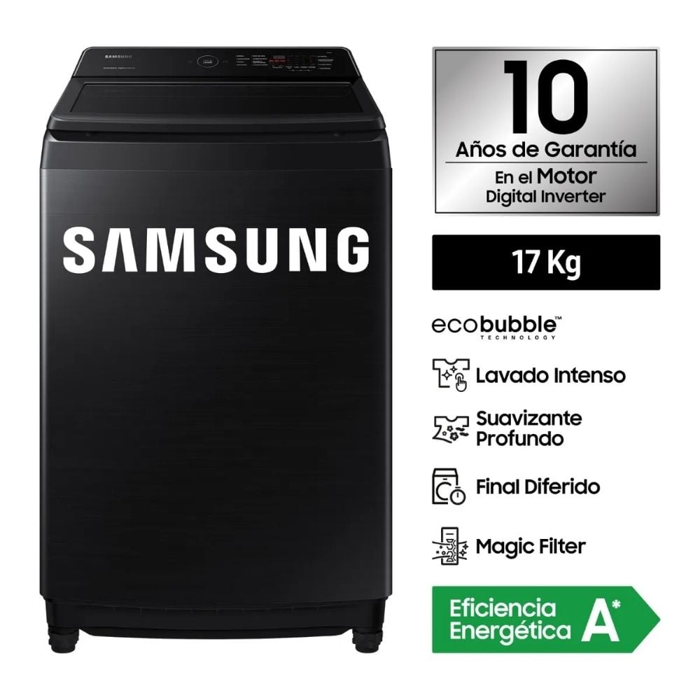 LAVADORA SAMSUNG ECOBUBBLE 17KG NEGRA WA17CG6441BVPE - 1