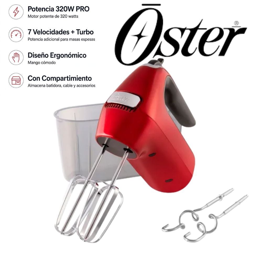 BATIDORA DE MANOS OSTER 320W COLOR ROJO MOD FPSTHM360R - 1