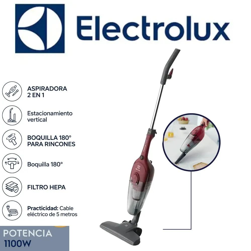 ASPIRADORA VERTICAL ELECTROLUX CABLE DE 5M COLOR ROJO MOD STK13 - 1