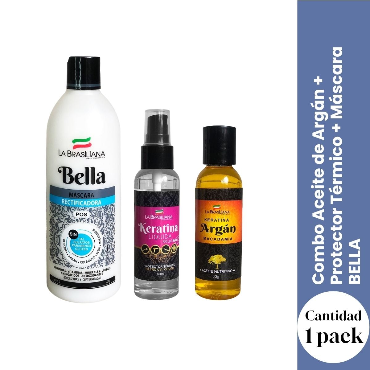 COMBO ACEITE DE ARGÁN + PROTECTOR TÉRMICO + MÁSCARA BELLA – NUTRICIÓN Y PROTECCIÓN TOTAL - 1