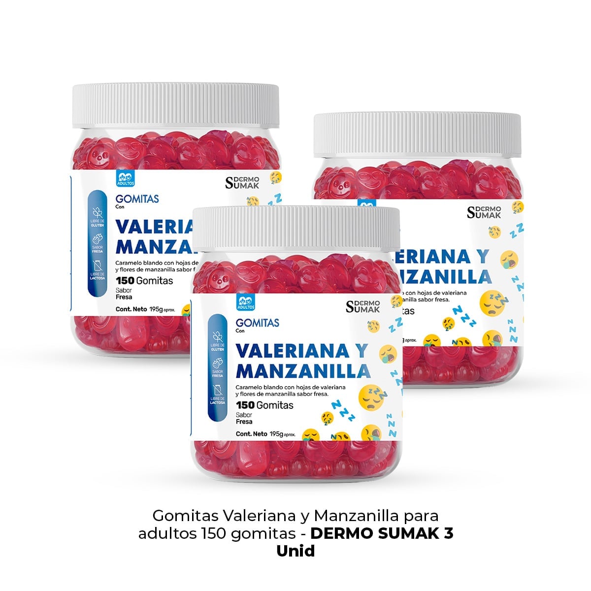 GOMITAS VALERIANA Y MANZANILLA ADULTO 150 GOMITAS DERMO SUMAK 3UNI - 1