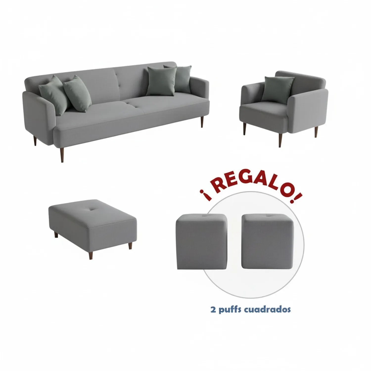 JUEGO DE SALA AFRA 3-1 + BANQUETA + 2 PUFF DE REGALO - 2