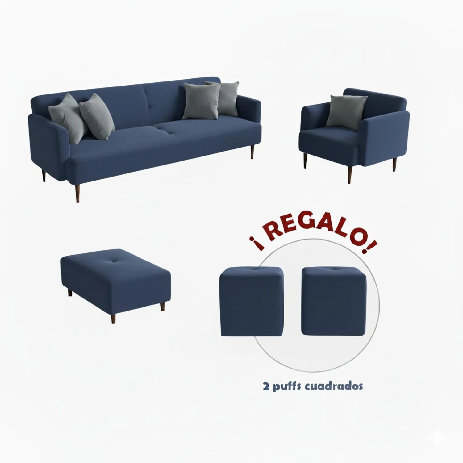 JUEGO DE SALA AFRA 3-1 + BANQUETA + 2 PUFF DE REGALO - 2