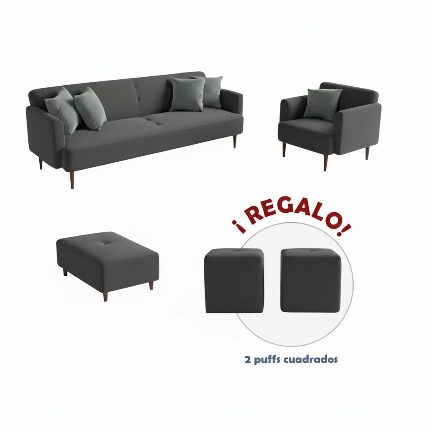 JUEGO DE SALA AFRA 3-1 + BANQUETA + 2 PUFF DE REGALO - 2
