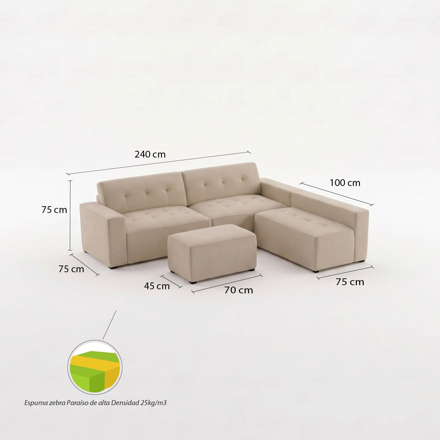 SECCIONAL DERECHO + PUFF VETRA AMBIENTA HOME - 5