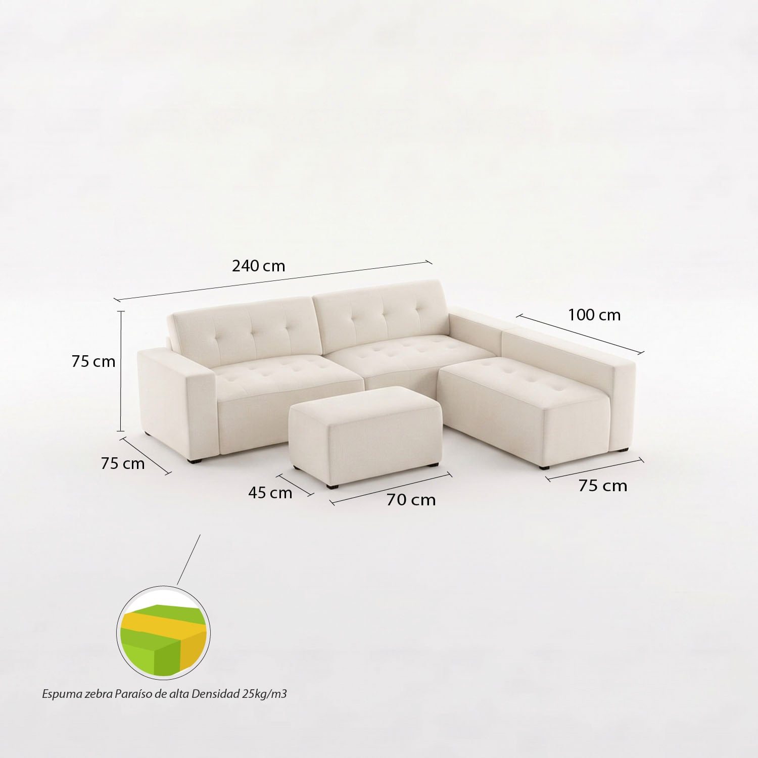 SECCIONAL DERECHO + PUFF VETRA AMBIENTA HOME - 5