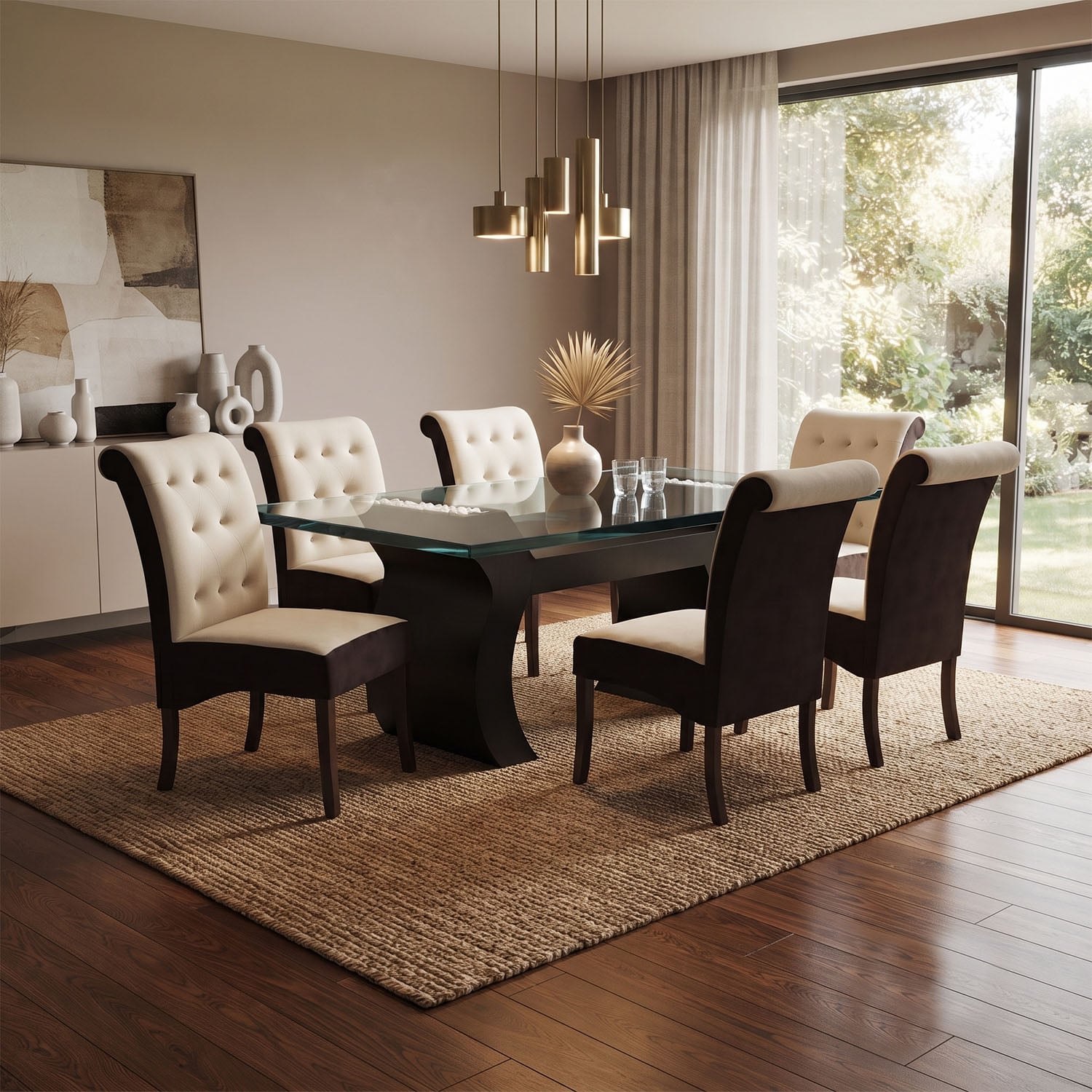 JUEGO DE COMEDOR ALI 6 SILLAS COLOR BEIGE CHOCOLATE DE AMBIENTA HOME - 1