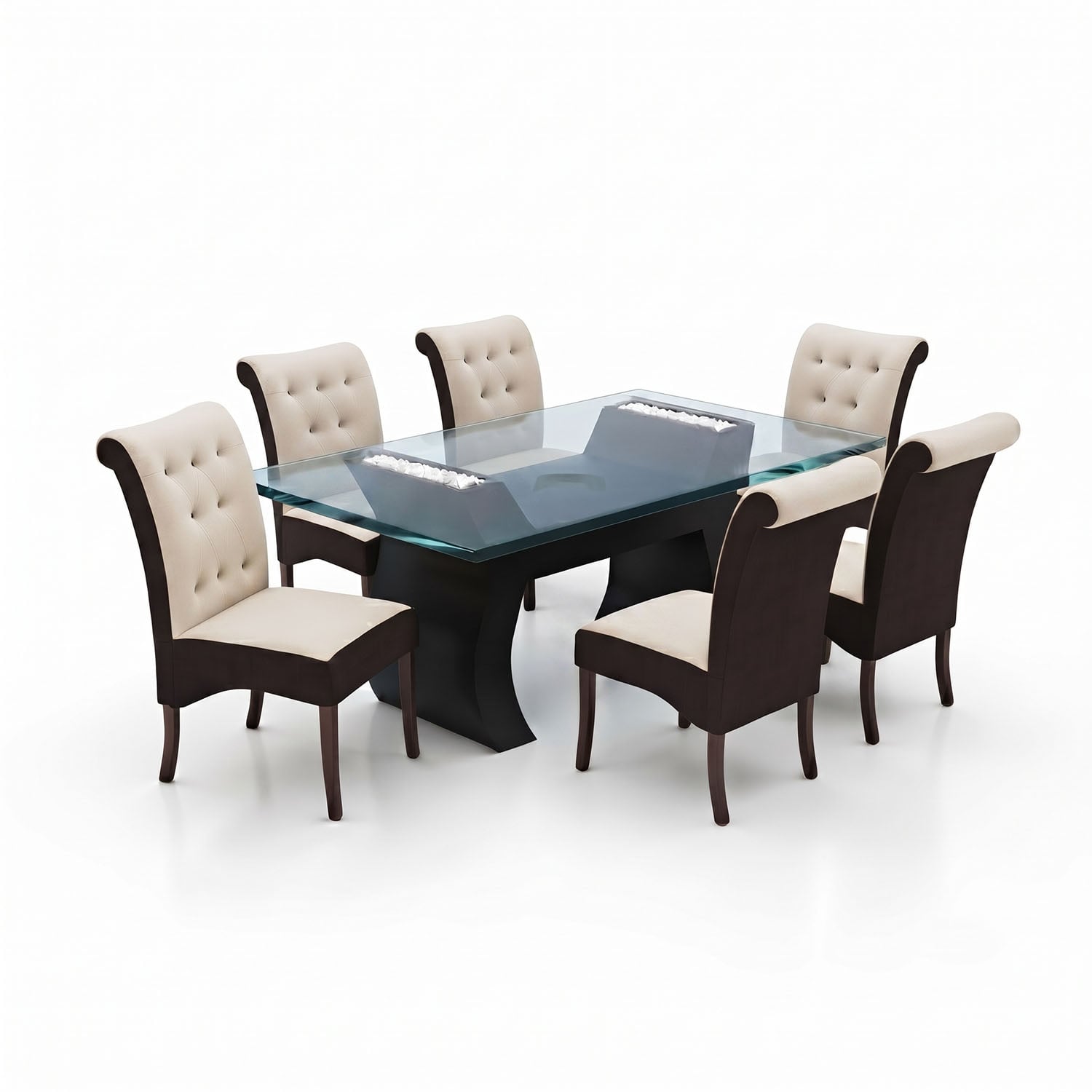 JUEGO DE COMEDOR ALI 6 SILLAS COLOR BEIGE CHOCOLATE DE AMBIENTA HOME - 2