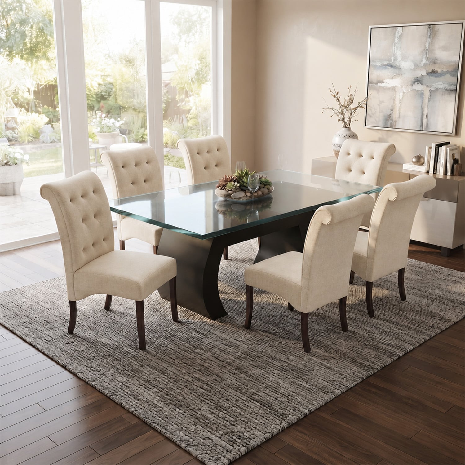 JUEGO DE COMEDOR ALI 6 SILLAS COLOR BEIGE DE AMBIENTA HOME - 1