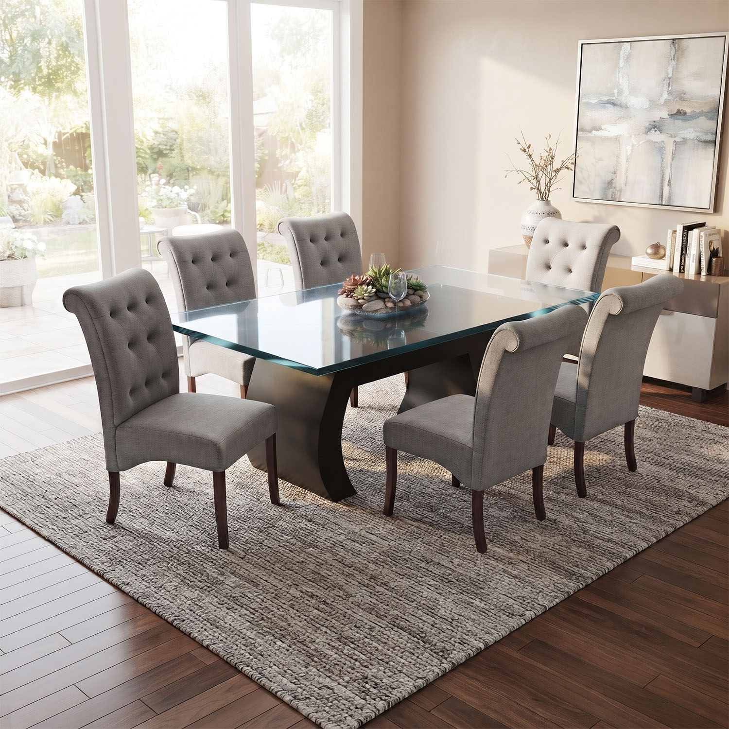 JUEGO DE COMEDOR ALI 6 SILLAS COLOR GRIS DE AMBIENTA HOME - 1