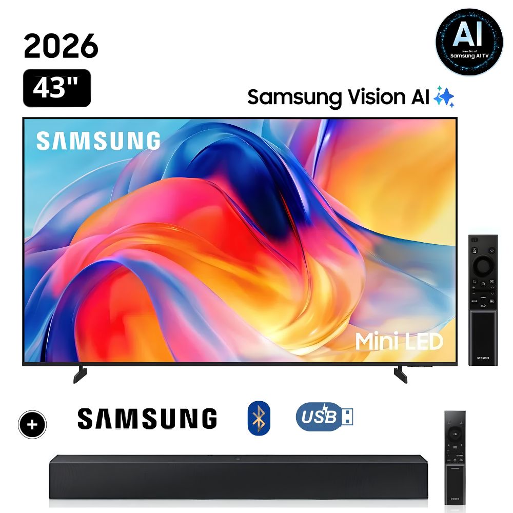 TELEVISOR SAMSUNG 43' MINI LED 43M70H VISION AI SMART TV + SOUNDBAR SAMSUNG - 1