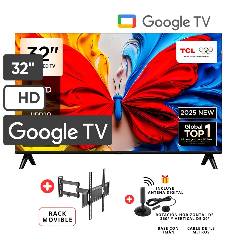 TELEVISOR TCL 32'' QLED HD SMART TV 32S5K + RACK MOVIBLE - 1