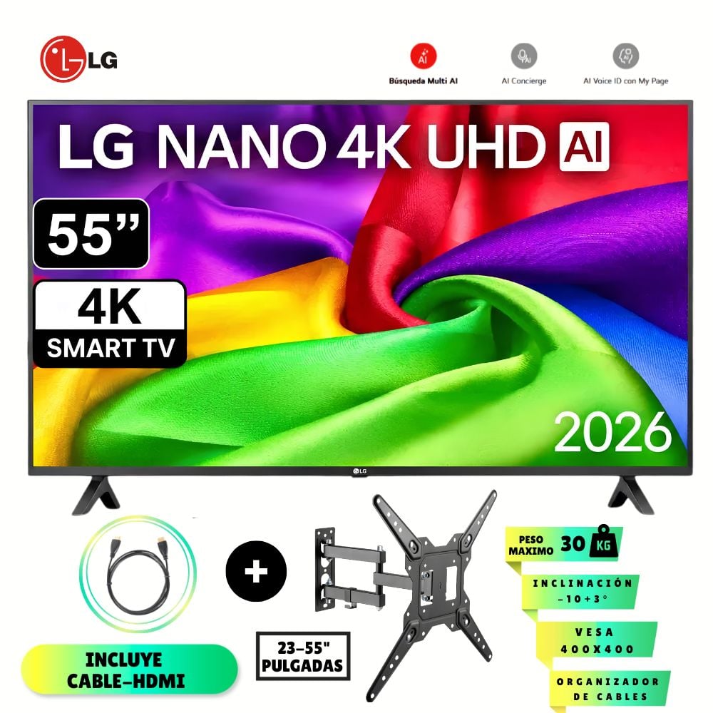 TELEVISOR LG NANOCELL 55' 4K UHD AI NU80 SMART TV 2026 + RACK MOVIBLE - 1