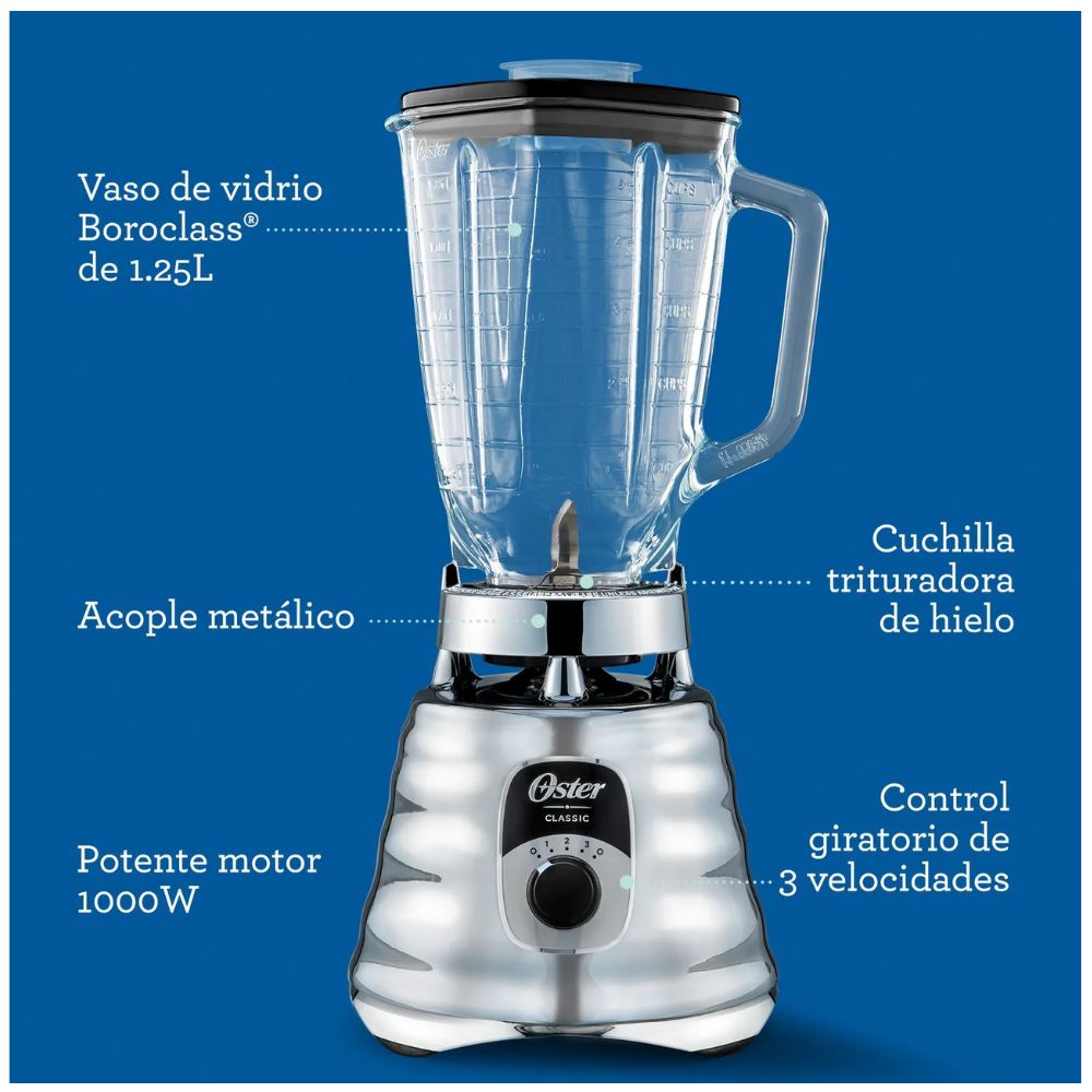 LICUADORA CLASICA OSTER DE 3 VELOCIDADES BLST4655 - CROMADA - 4