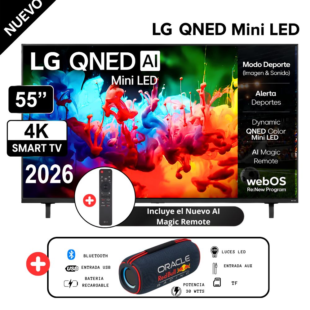 TELEVISOR LG 55'  MINILED QNED 4K THINQ AI 55QNED65BSA -2026 + PARLANTE RED BULL - 1