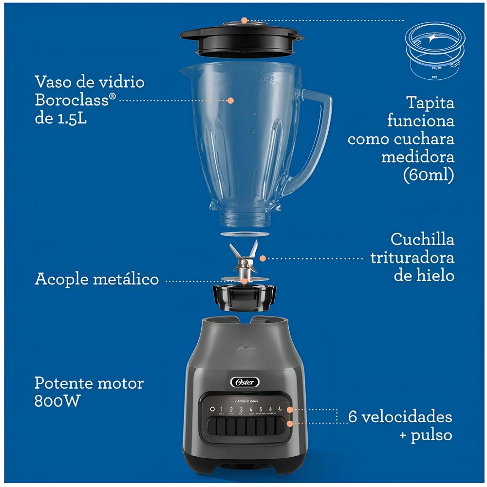 LICUADORA OSTER CON VASO DE VIDRIO Y 6 VELOCIDADES MÁS PULSO BLSTPEG-GPB - 4