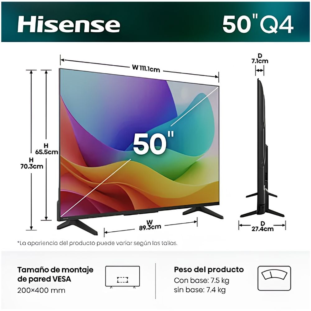 TELEVISOR HISENSE QLED 50 FULL HD SMART TV 50Q4SV + PARLANTE - 2