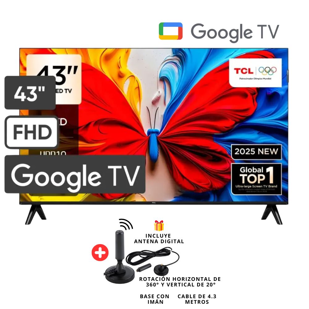 TELEVISOR TCL QLED 43 FULL HD SMART TV 43S5K GOOGLE TV + ANTENA DIGITAL - 1