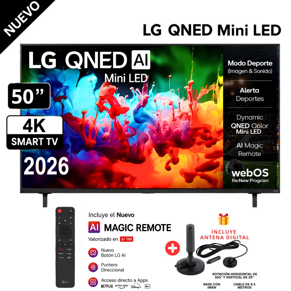 TELEVISOR LG 50' QNED AI MINI LED QNED70 4K SMART TV - 2026 + ANTENA DIGITAL - 1