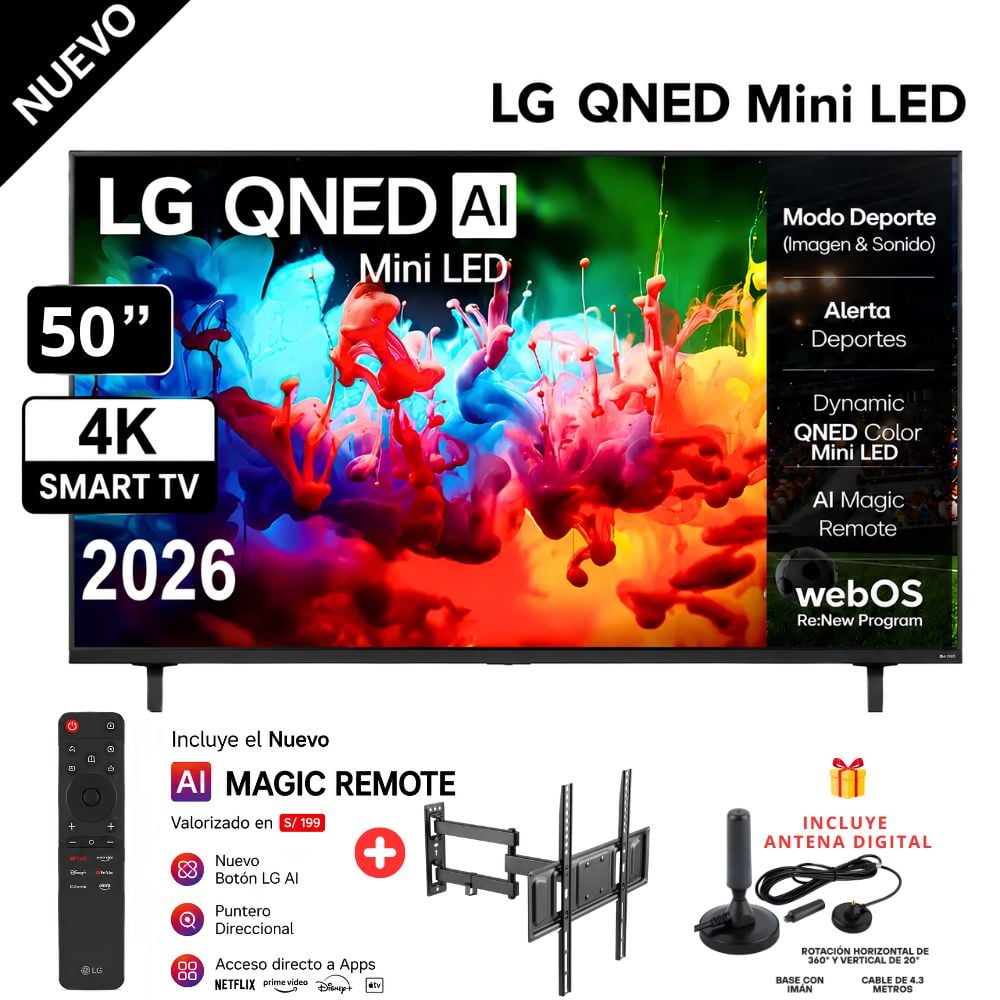 TELEVISOR LG 50' QNED AI MINI LED QNED70 4K SMART TV - 2026 + RACK MOVIBLE - 1