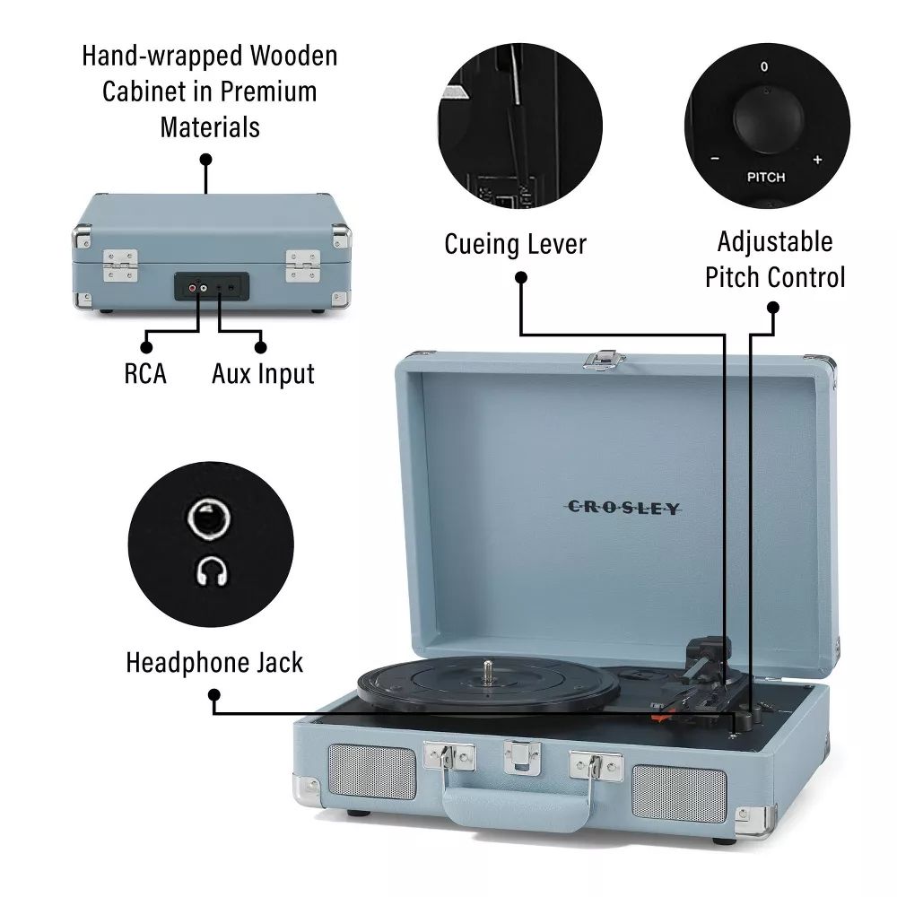 TOCADISCOS VINILO CROSLEY CRUISER PLUS - CELESTE - 4