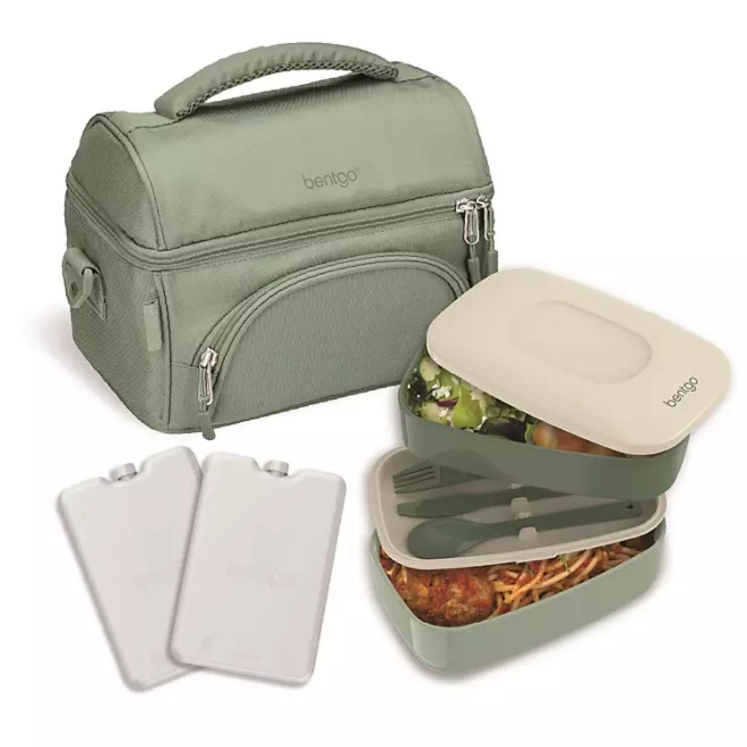 SET LONCHERA DELUXE BENTGO X 4PZS: BOLSO + ICE PACK + BENTO CLASSIC - VERDE KHAKI - 1