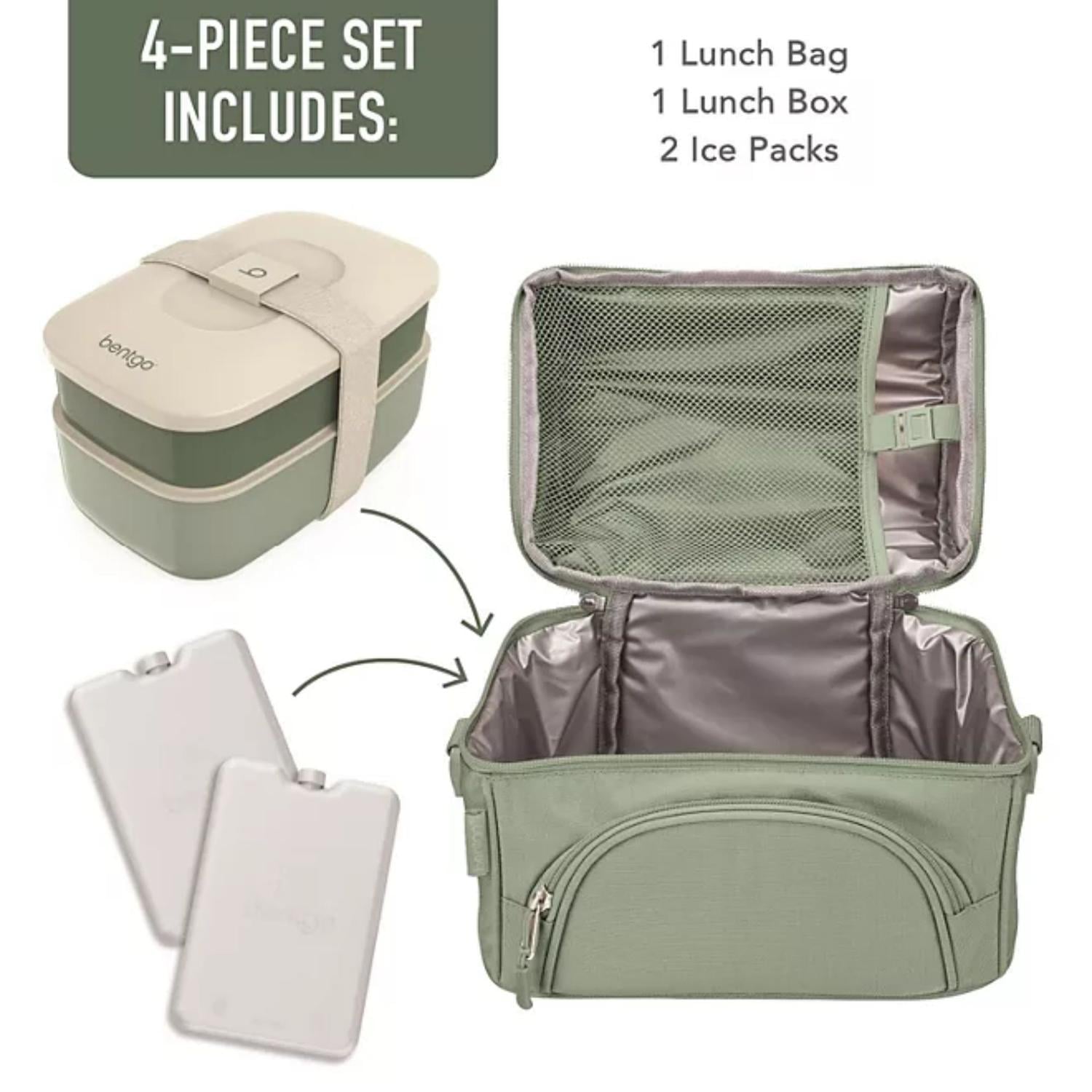 SET LONCHERA DELUXE BENTGO X 4PZS: BOLSO + ICE PACK + BENTO CLASSIC - VERDE KHAKI - 2