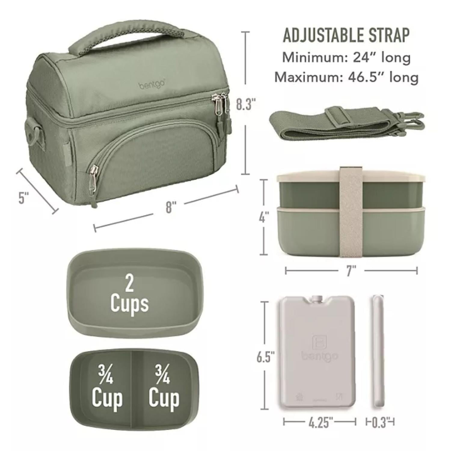 SET LONCHERA DELUXE BENTGO X 4PZS: BOLSO + ICE PACK + BENTO CLASSIC - VERDE KHAKI - 4