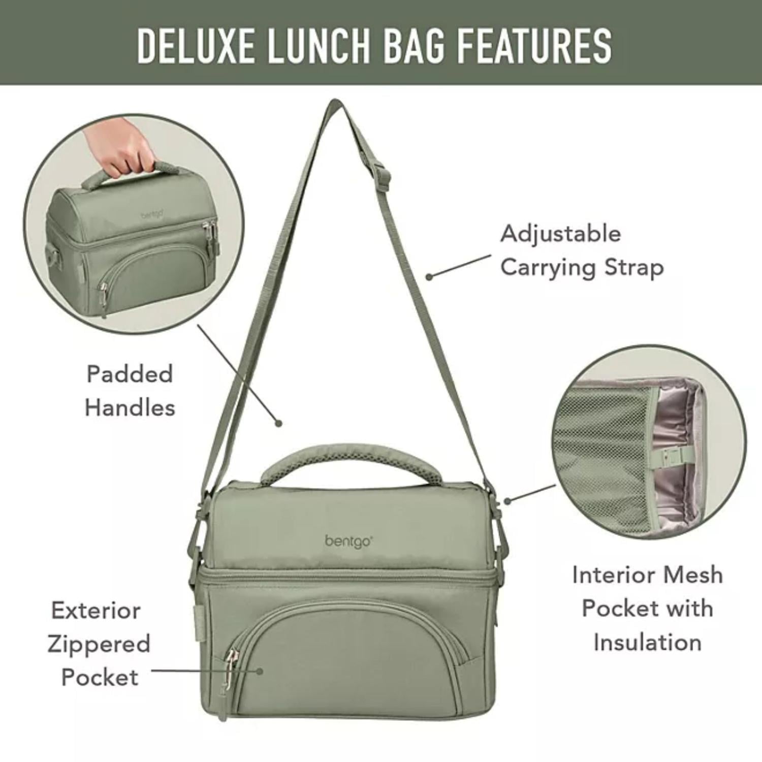 SET LONCHERA DELUXE BENTGO X 4PZS: BOLSO + ICE PACK + BENTO CLASSIC - VERDE KHAKI - 5