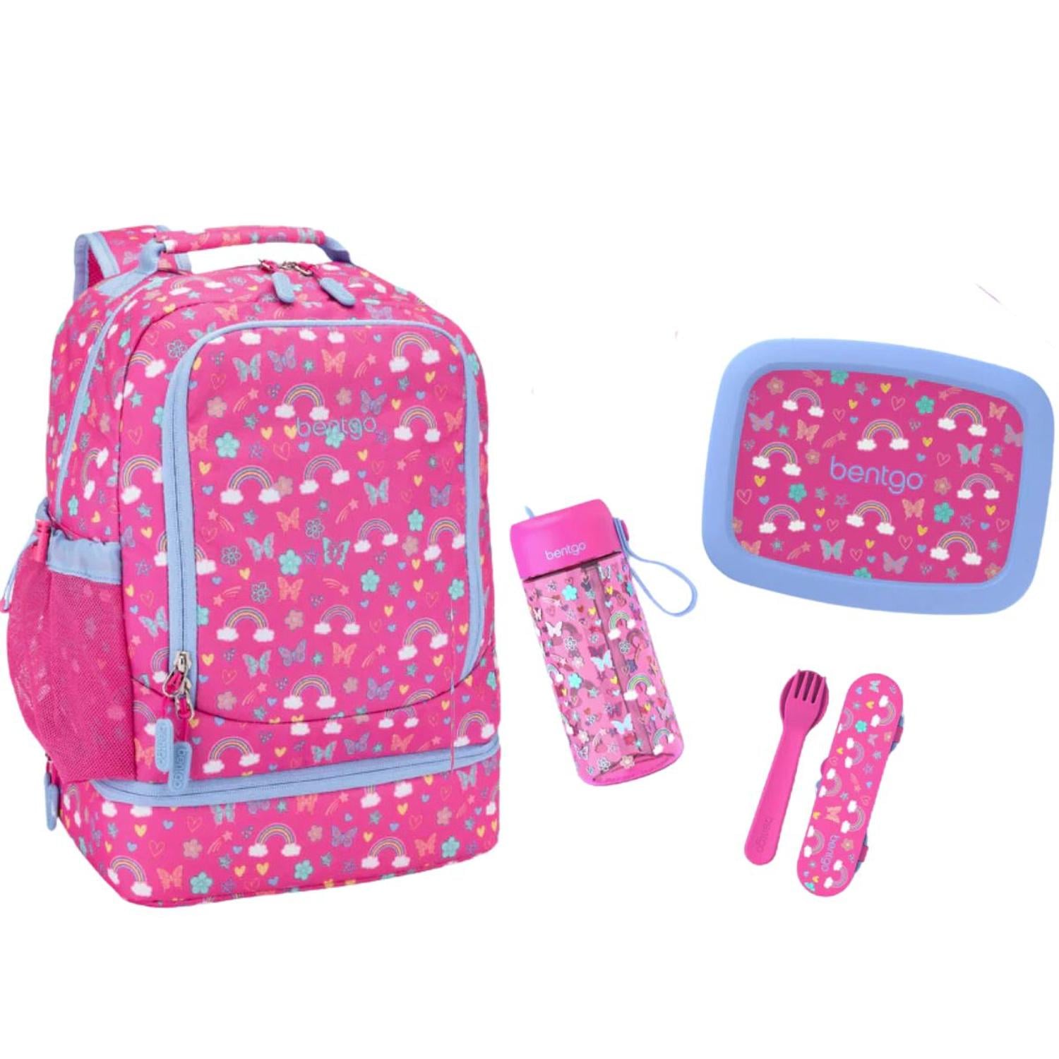 SET BENTGO MOCHILA 2 EN 1, LONCHERA, CUBIERTOS Y TOMATODO - MARIPOSAS - 1