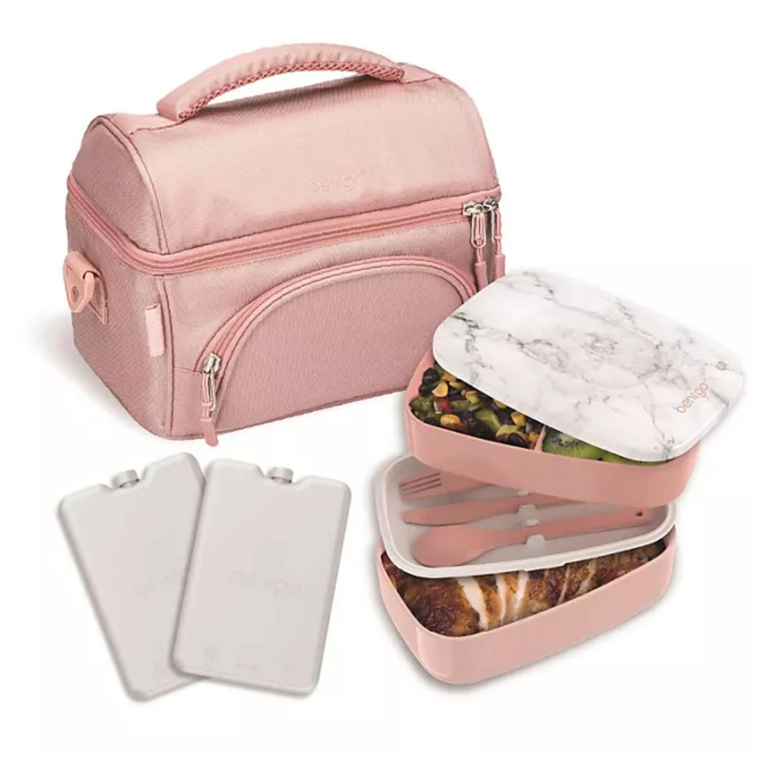 SET LONCHERA DELUXE BENTGO X 4 PZS: BOLSO + TERMICAL ICE PACK + BENTO CLASSIC - ROSA - 1