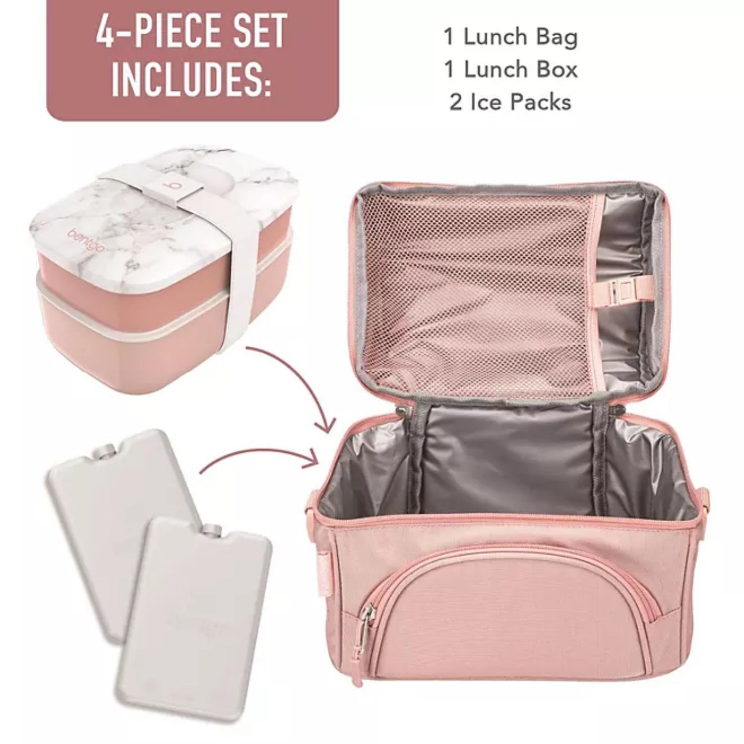 SET LONCHERA DELUXE BENTGO X 4 PZS: BOLSO + TERMICAL ICE PACK + BENTO CLASSIC - ROSA - 2