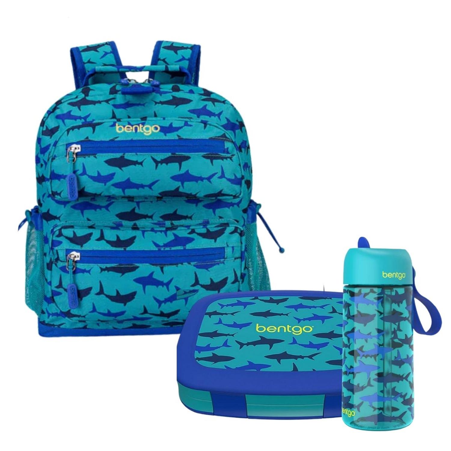 SET BENTGO MOCHILA ESCOLAR, LONCHERA Y TOMATODO - TIBURONES - 1